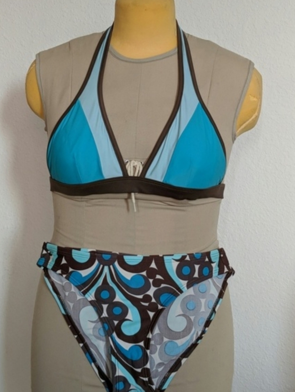 💙 Patagonia Blue and Taupe Two-Piece Halter Bikini Set 💙